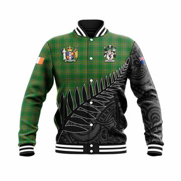 Crean Irish Clan Tartan Baseball Jacket with Coat of Arms New Zealand Silver Fern Half Style