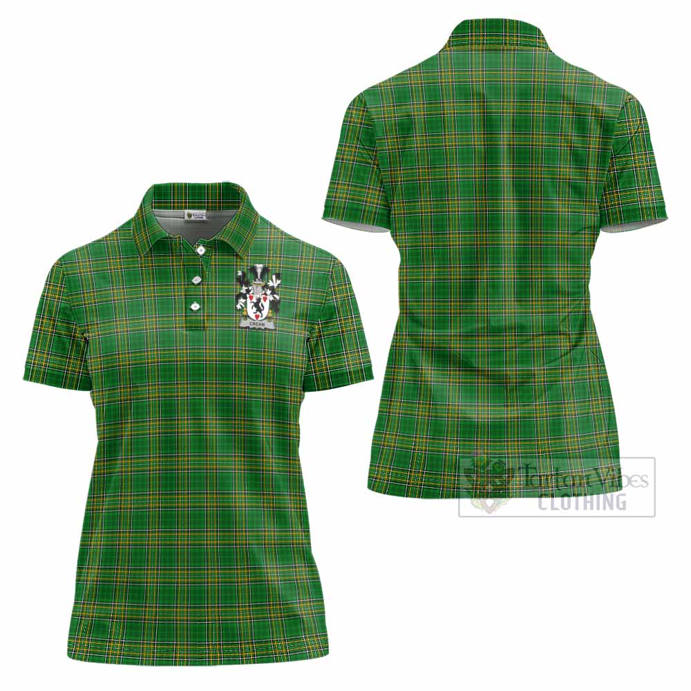 Crean Irish Clan Tartan Women's Polo Shirt with Coat of Arms