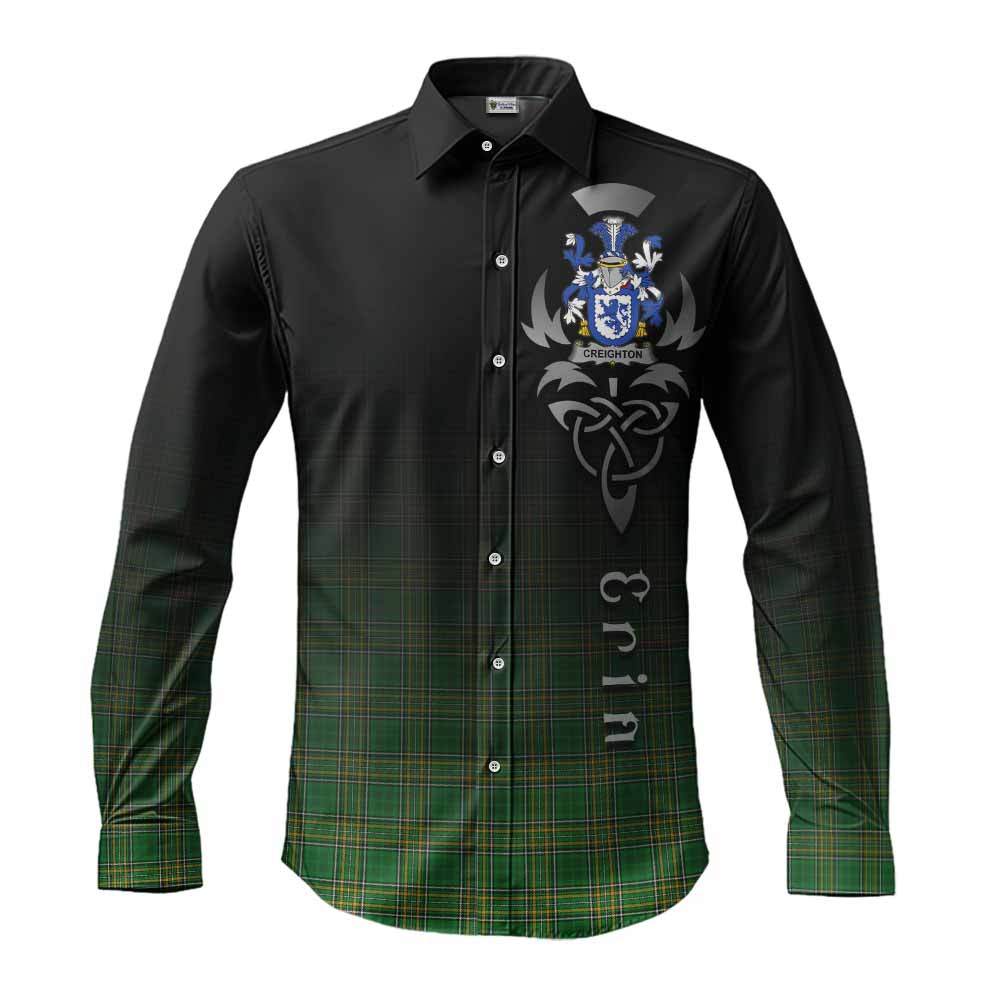 Creighton Irish Clan Long Sleeve Button Shirt with Coat of Arms Erin Go Bragh Celtic Inspired Men's Shirt S - Tartan Vibes Clothing