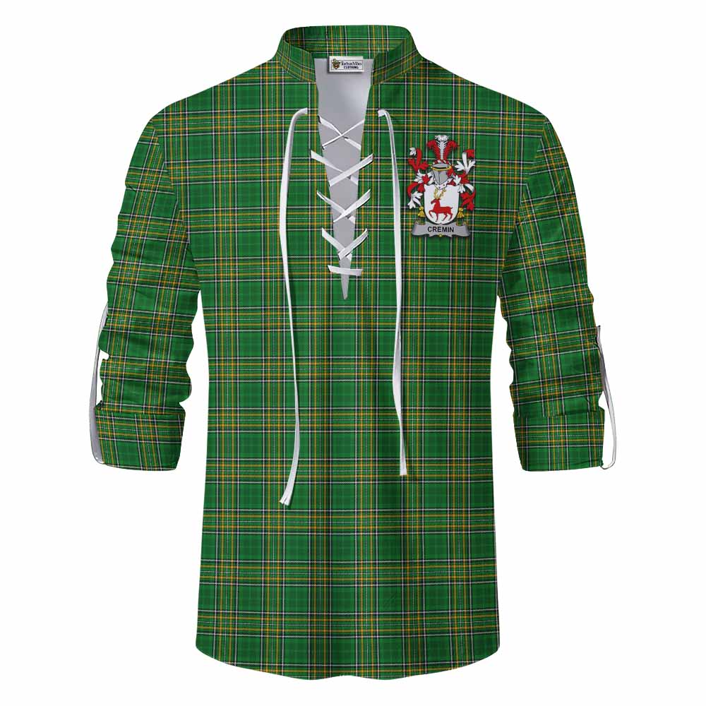 Tartan Vibes Clothing Cremin Irish Clan Tartan Ghillie Kilt Shirt with Coat of Arms