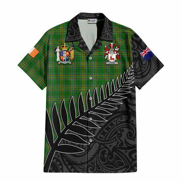 Cremin Irish Clan Tartan Short Sleeve Button Shirt with Coat of Arms New Zealand Silver Fern Half Style