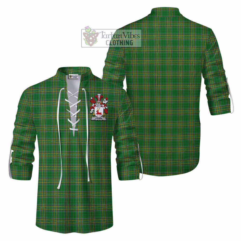 Tartan Vibes Clothing Cremin Irish Clan Tartan Ghillie Kilt Shirt with Coat of Arms