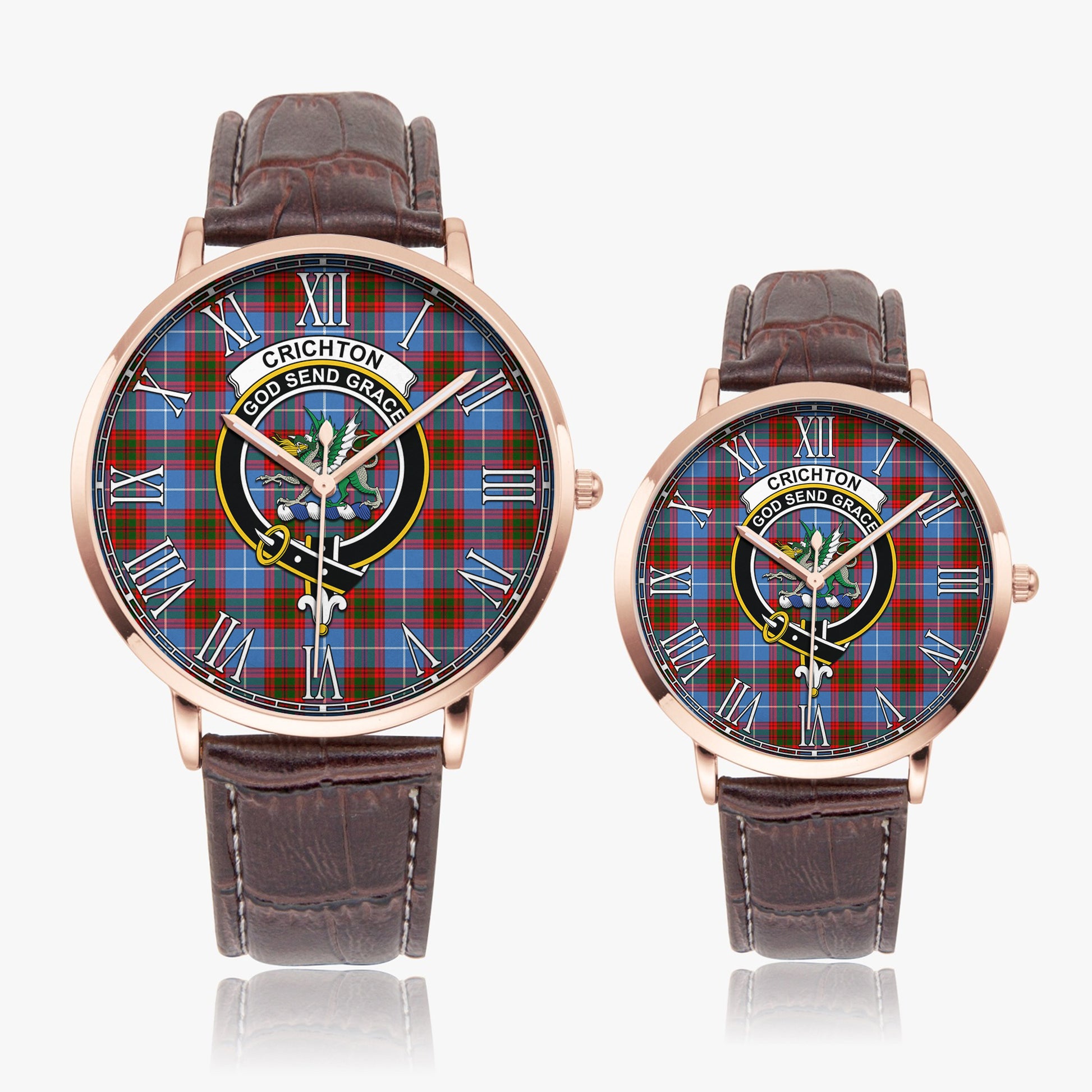 Crichton Tartan Family Crest Leather Strap Quartz Watch - Tartanvibesclothing