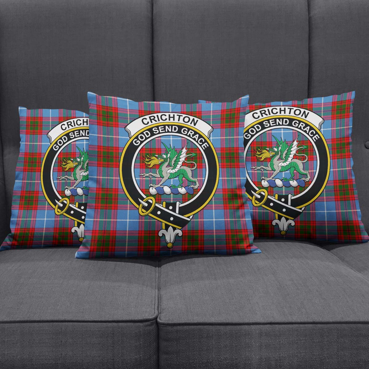 Crichton Tartan Pillow Cover with Family Crest Square Pillow Cover - Tartanvibesclothing