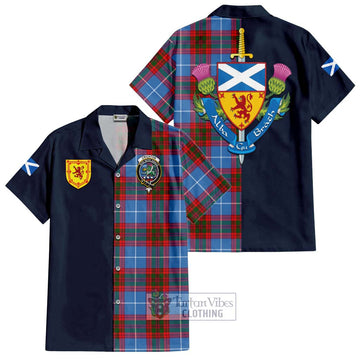 Crichton (Crighton) Tartan Short Sleeve Button Shirt with Scottish Lion Royal Arm Half Style