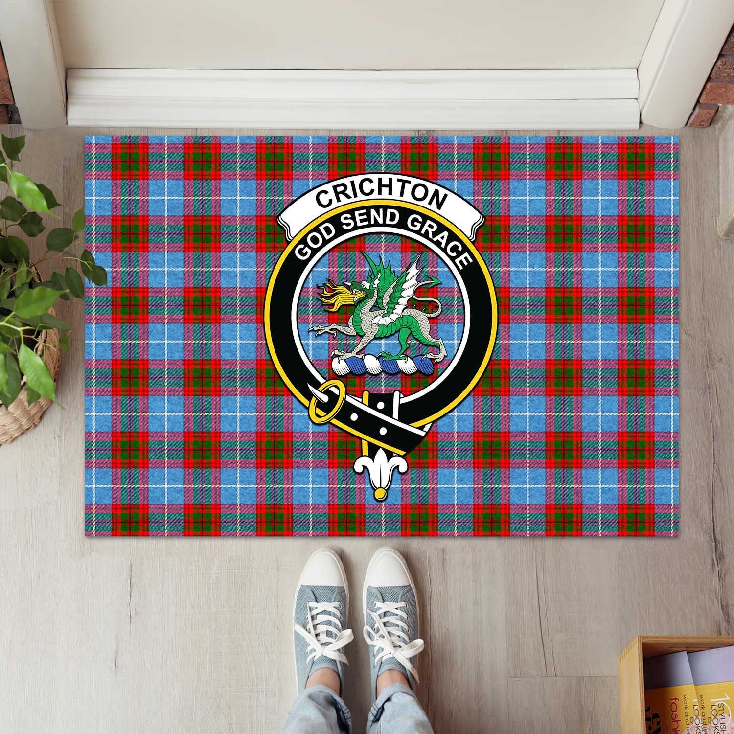 Crichton Tartan Door Mat with Family Crest - Tartanvibesclothing