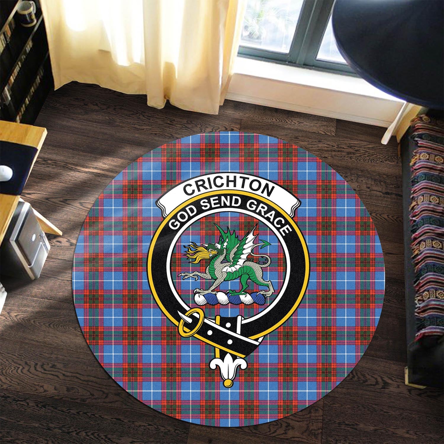 Crichton Tartan Round Rug with Family Crest - Tartanvibesclothing