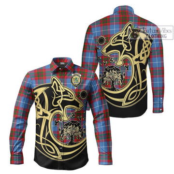 Crichton (Crighton) Tartan Long Sleeve Button Shirt with Family Crest Celtic Wolf Style