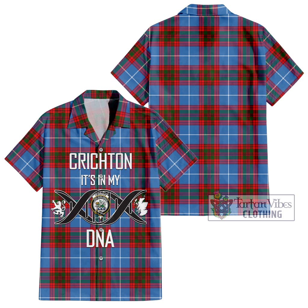 Tartan Vibes Clothing Crichton Tartan Short Sleeve Button Shirt with Family Crest DNA In Me Style