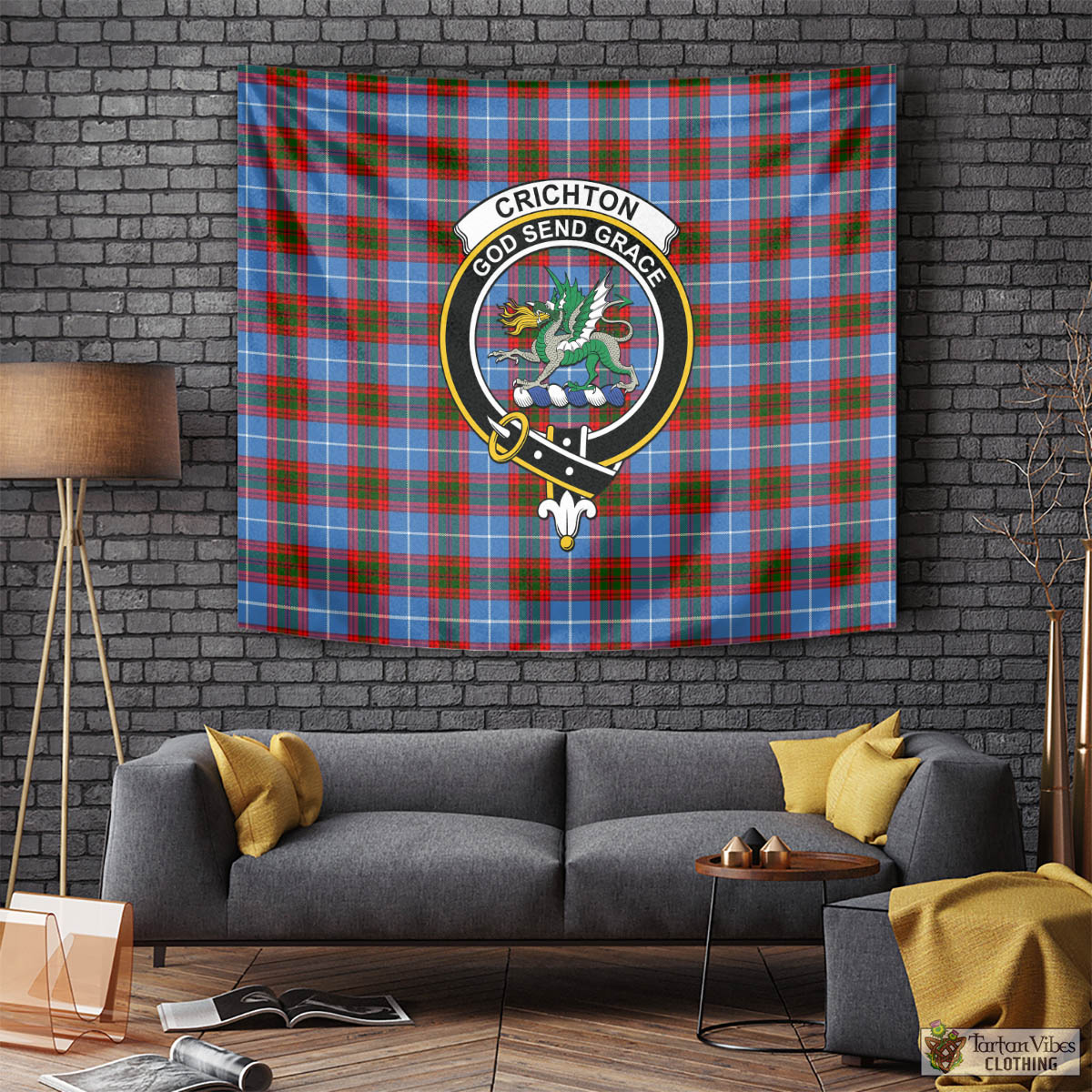 Tartan Vibes Clothing Crichton Tartan Tapestry Wall Hanging and Home Decor for Room with Family Crest