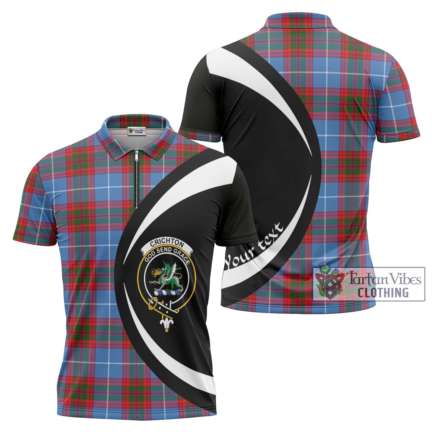 Tartan Vibes Clothing Crichton Tartan Zipper Polo Shirt with Family Crest Circle Style