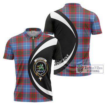 Crichton Tartan Zipper Polo Shirt with Family Crest Circle Style