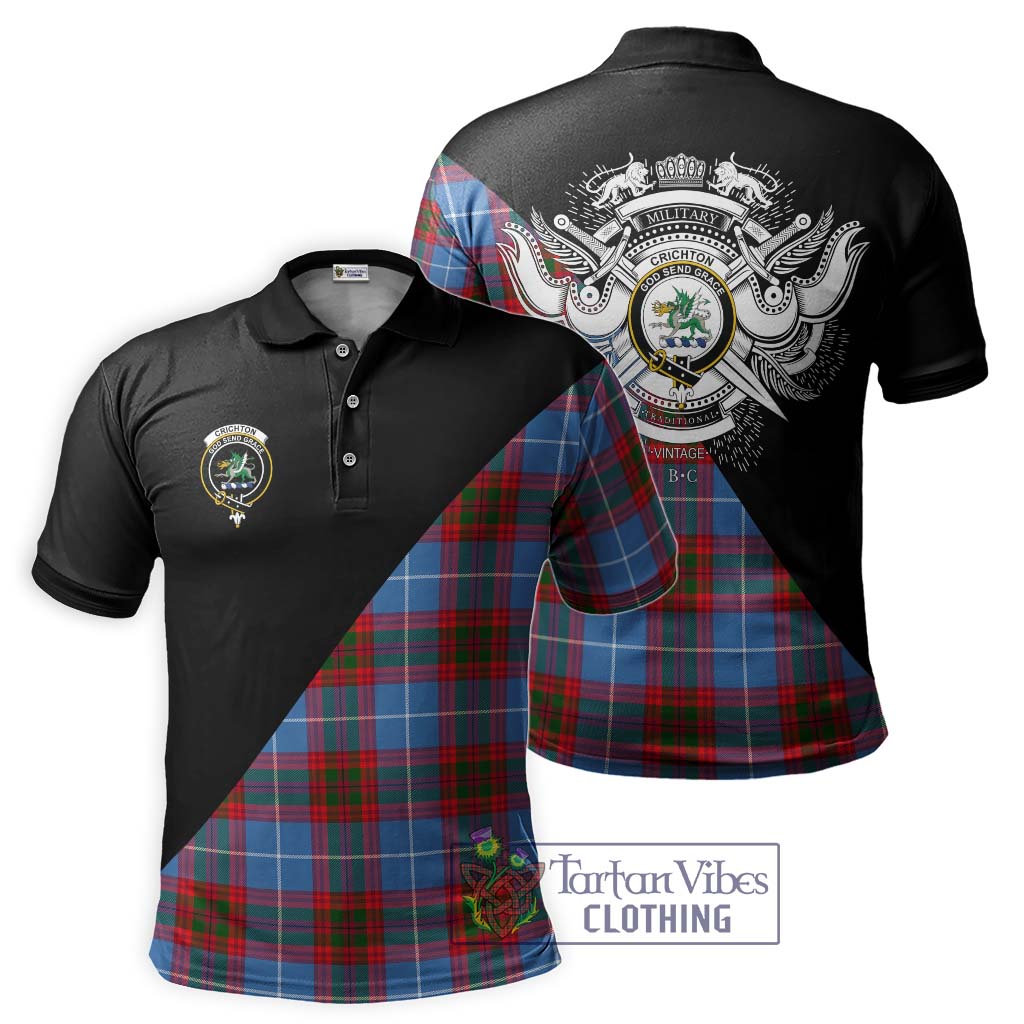 Tartan Vibes Clothing Crichton Tartan Polo Shirt with Family Crest and Military Logo Style