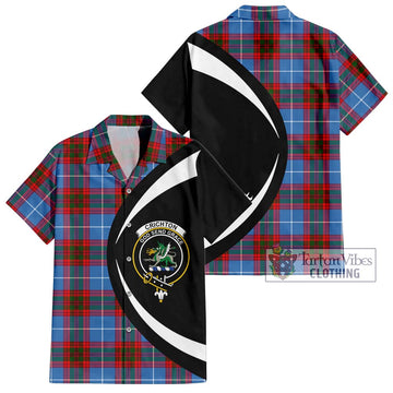 Crichton (Crighton) Tartan Short Sleeve Button Up with Family Crest Circle Style