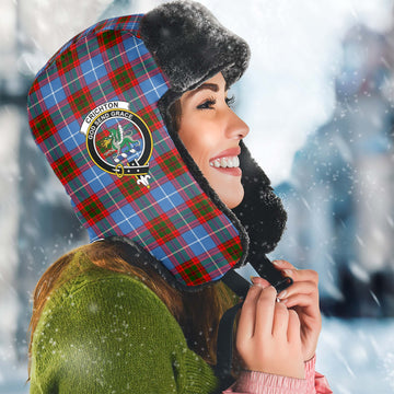 Crichton (Crighton) Tartan Winter Trapper Hat with Family Crest