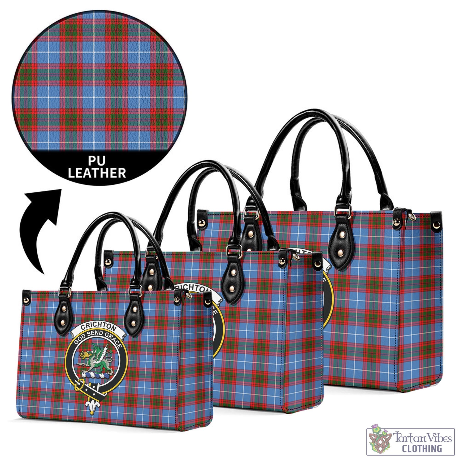 Tartan Vibes Clothing Crichton Tartan Luxury Leather Handbags with Family Crest