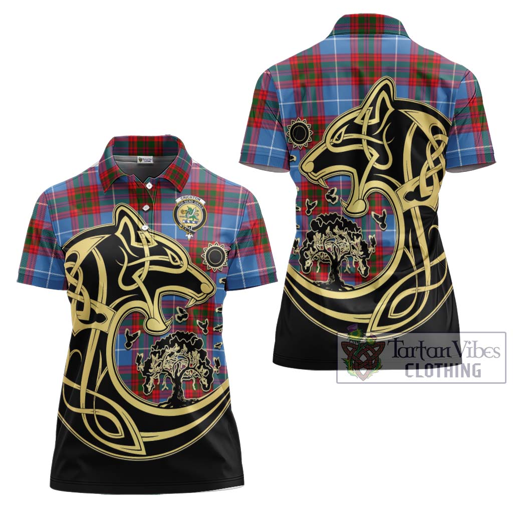 Tartan Vibes Clothing Crichton Tartan Women's Polo Shirt with Family Crest Celtic Wolf Style