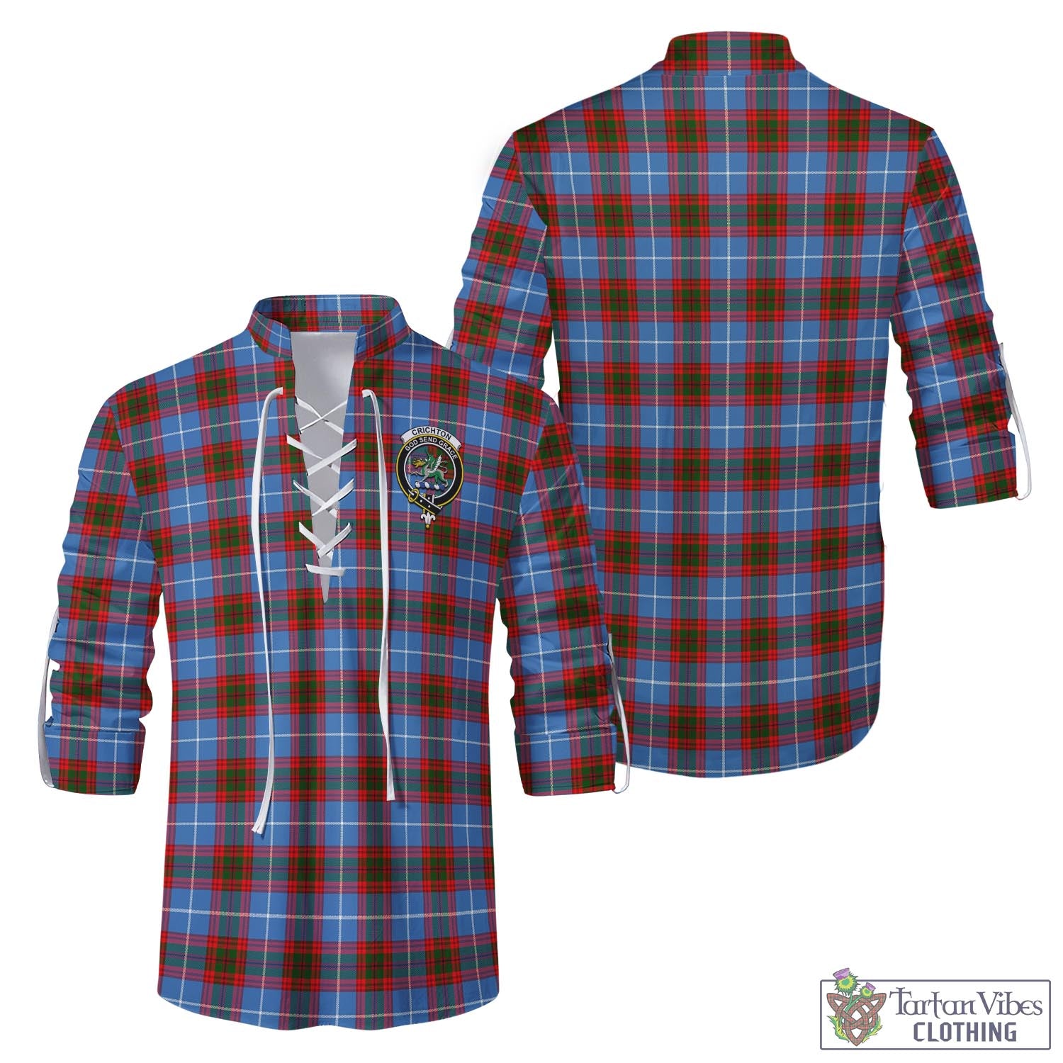 Tartan Vibes Clothing Crichton Tartan Men's Scottish Traditional Jacobite Ghillie Kilt Shirt with Family Crest