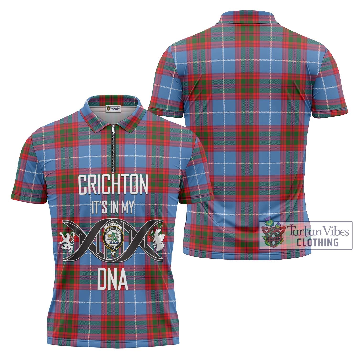 Tartan Vibes Clothing Crichton Tartan Zipper Polo Shirt with Family Crest DNA In Me Style