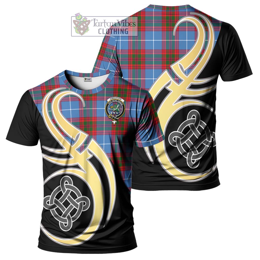 Tartan Vibes Clothing Crichton Tartan T-Shirt with Family Crest and Celtic Symbol Style