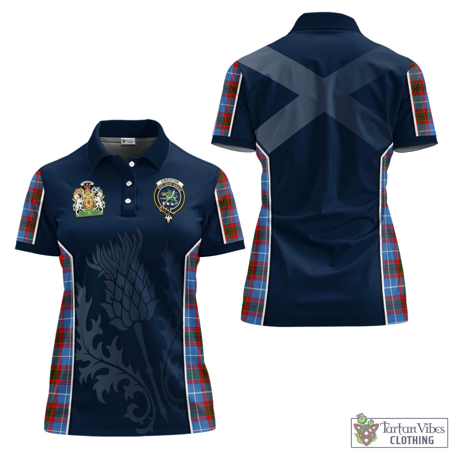 Tartan Vibes Clothing Crichton Tartan Women's Polo Shirt with Family Crest and Scottish Thistle Vibes Sport Style