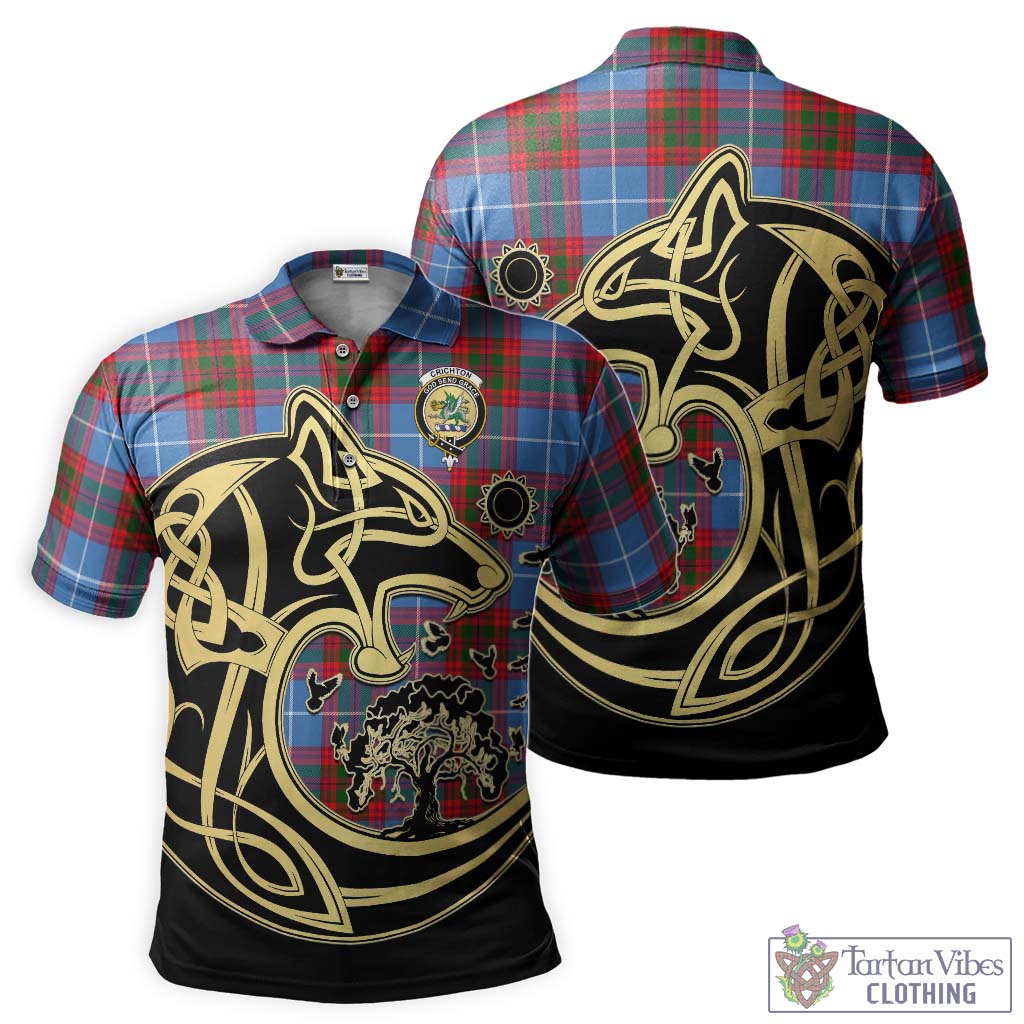 Tartan Vibes Clothing Crichton Tartan Polo Shirt with Family Crest Celtic Wolf Style