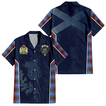Crichton Tartan Short Sleeve Button Up Shirt with Family Crest and Scottish Thistle Vibes Sport Style