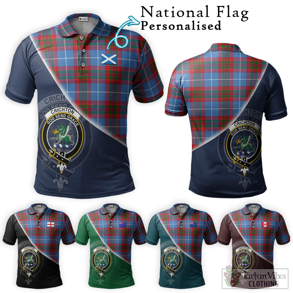 Crichton (Crighton) Tartan Polo Shirt with Personalised National Flag and Family Crest Half Style Maroon - Tartanvibesclothing Shop