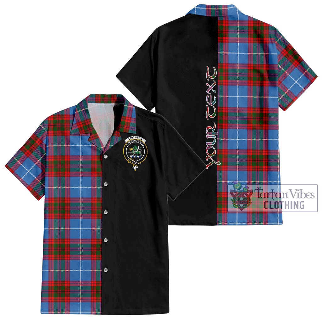 Tartan Vibes Clothing Crichton Tartan Short Sleeve Button Shirt with Family Crest and Half Of Me Style