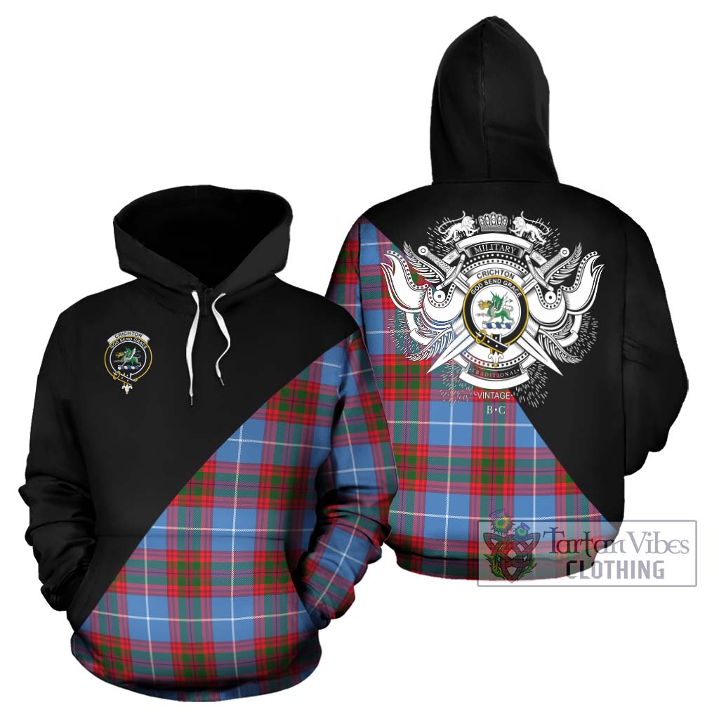 Tartan Vibes Clothing Crichton Tartan Hoodie with Family Crest and Military Logo Style