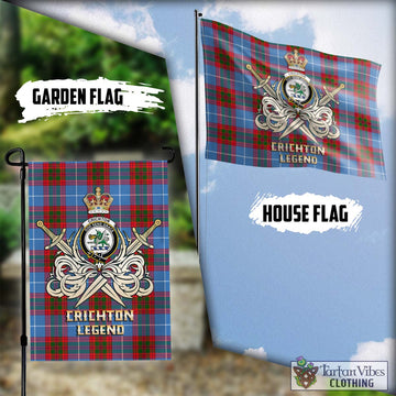 Crichton Tartan Flag with Clan Crest and the Golden Sword of Courageous Legacy