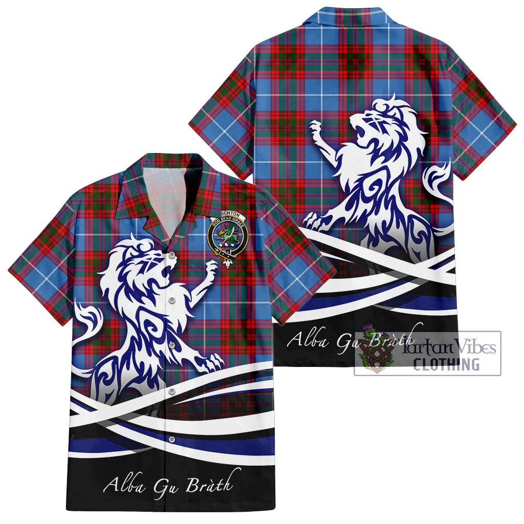 Tartan Vibes Clothing Crichton Tartan Short Sleeve Button Shirt with Alba Gu Brath Regal Lion Emblem