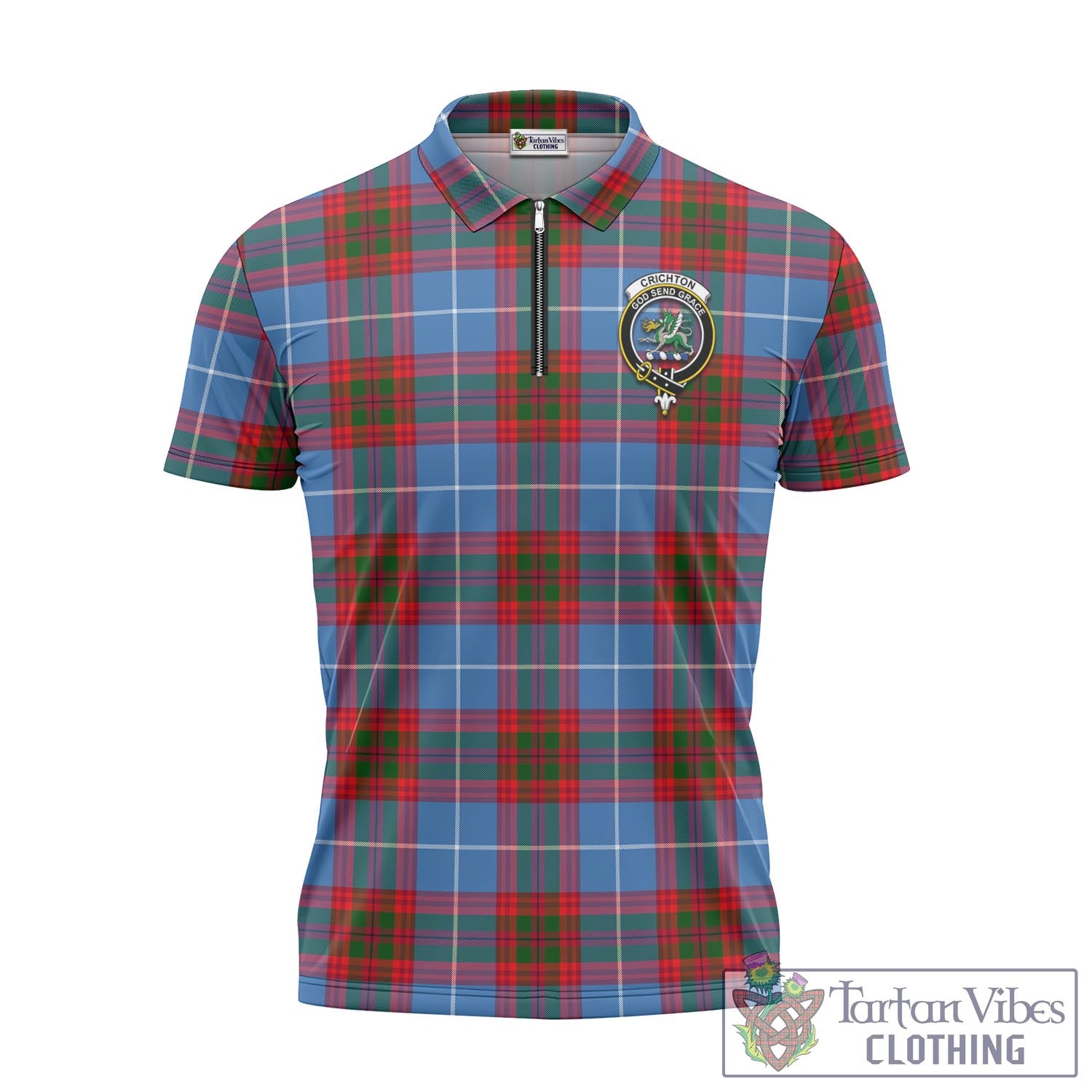 Tartan Vibes Clothing Crichton Tartan Zipper Polo Shirt with Family Crest