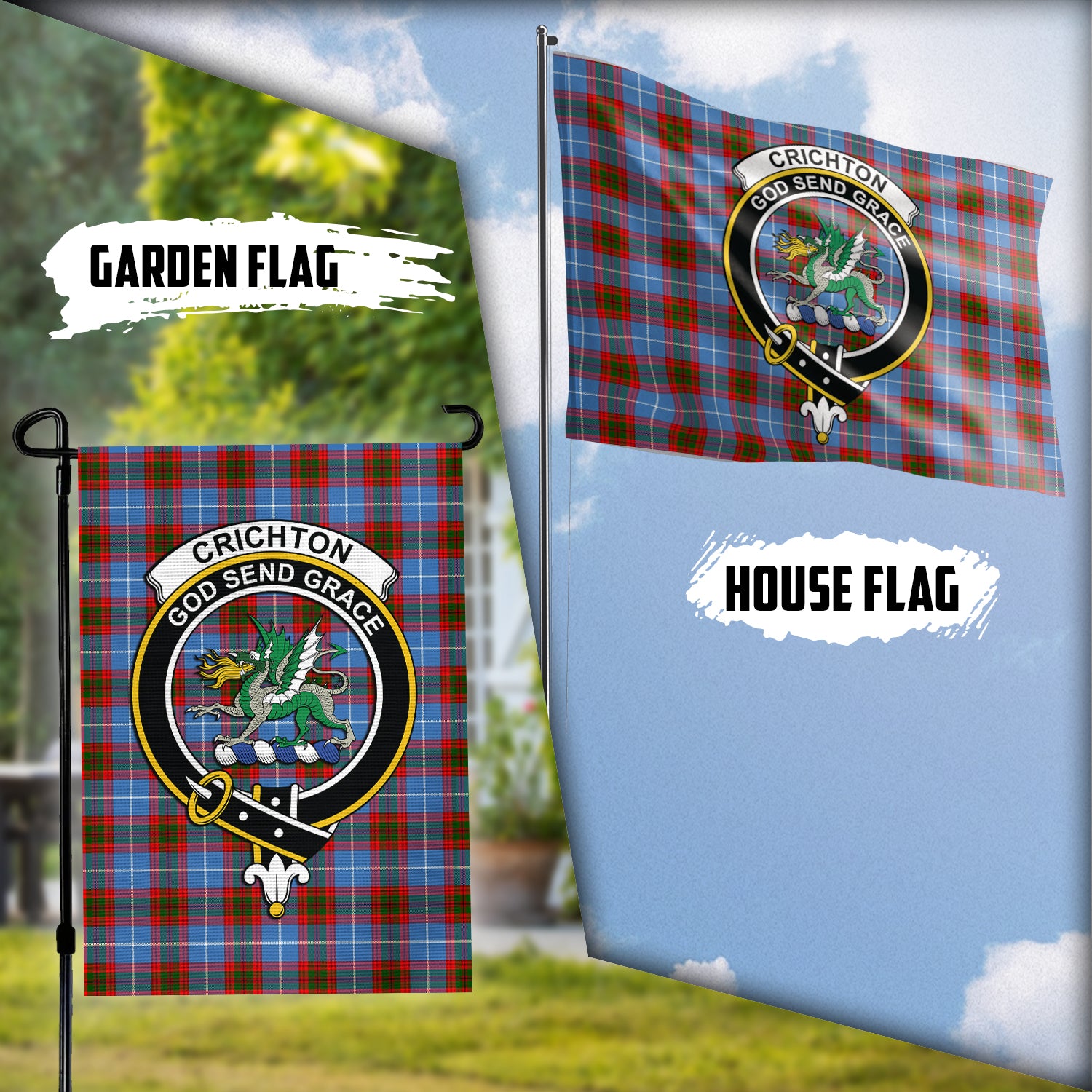 crichton-tartan-flag-with-family-crest