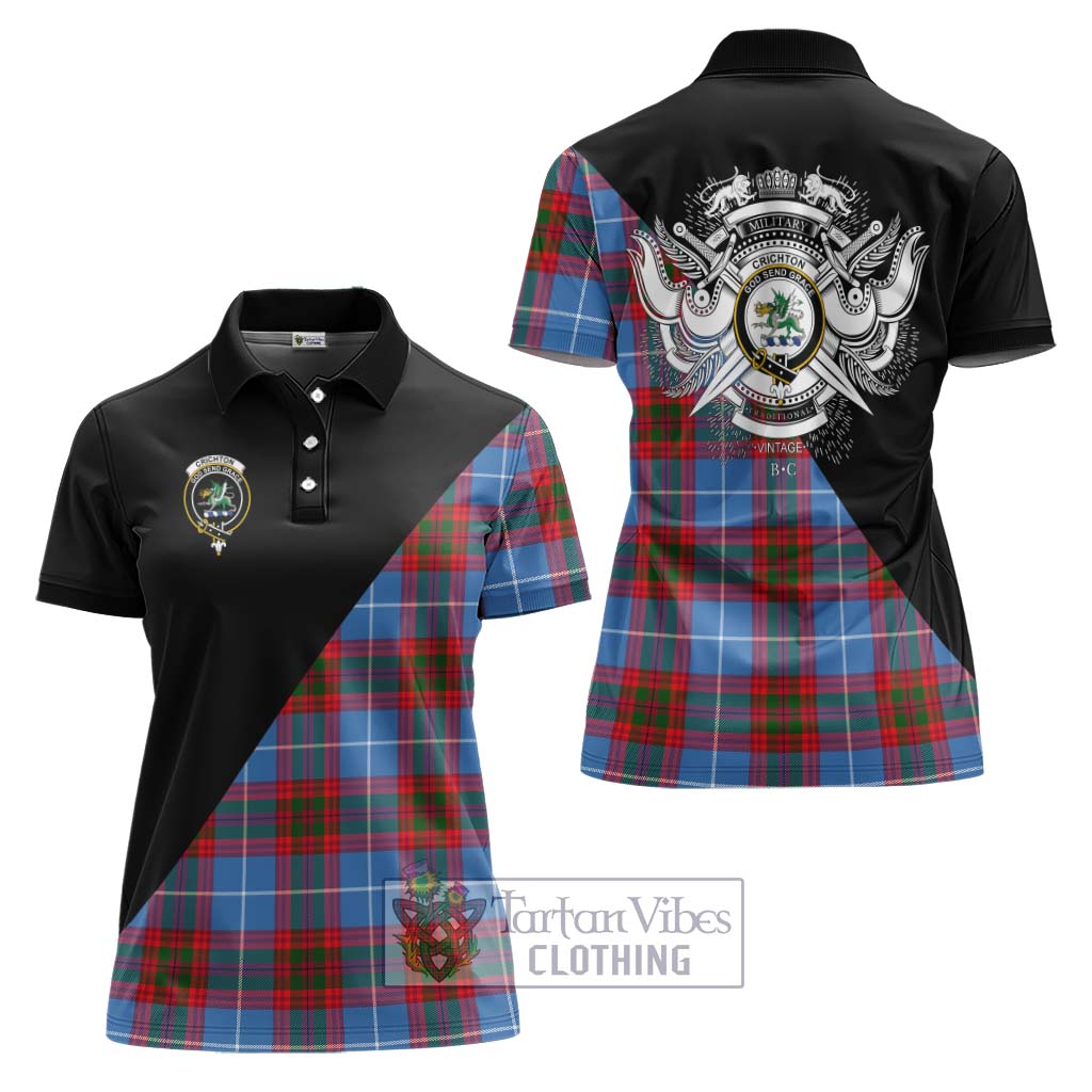 Tartan Vibes Clothing Crichton Tartan Women's Polo Shirt with Family Crest and Military Logo Style