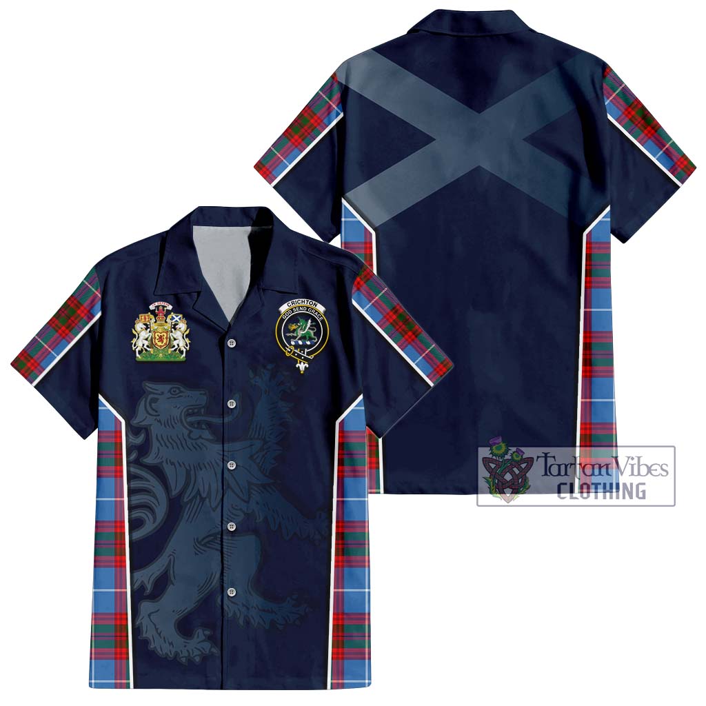 Tartan Vibes Clothing Crichton Tartan Short Sleeve Button Shirt with Family Crest and Lion Rampant Vibes Sport Style