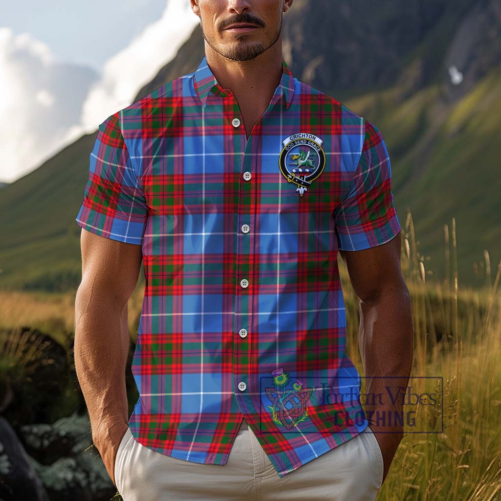 Tartan Vibes Clothing Crichton Tartan Cotton Hawaiian Shirt with Family Crest