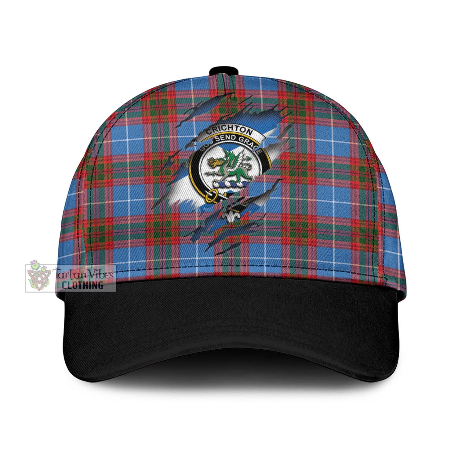 Tartan Vibes Clothing Crichton Tartan Classic Cap with Family Crest In Me Style