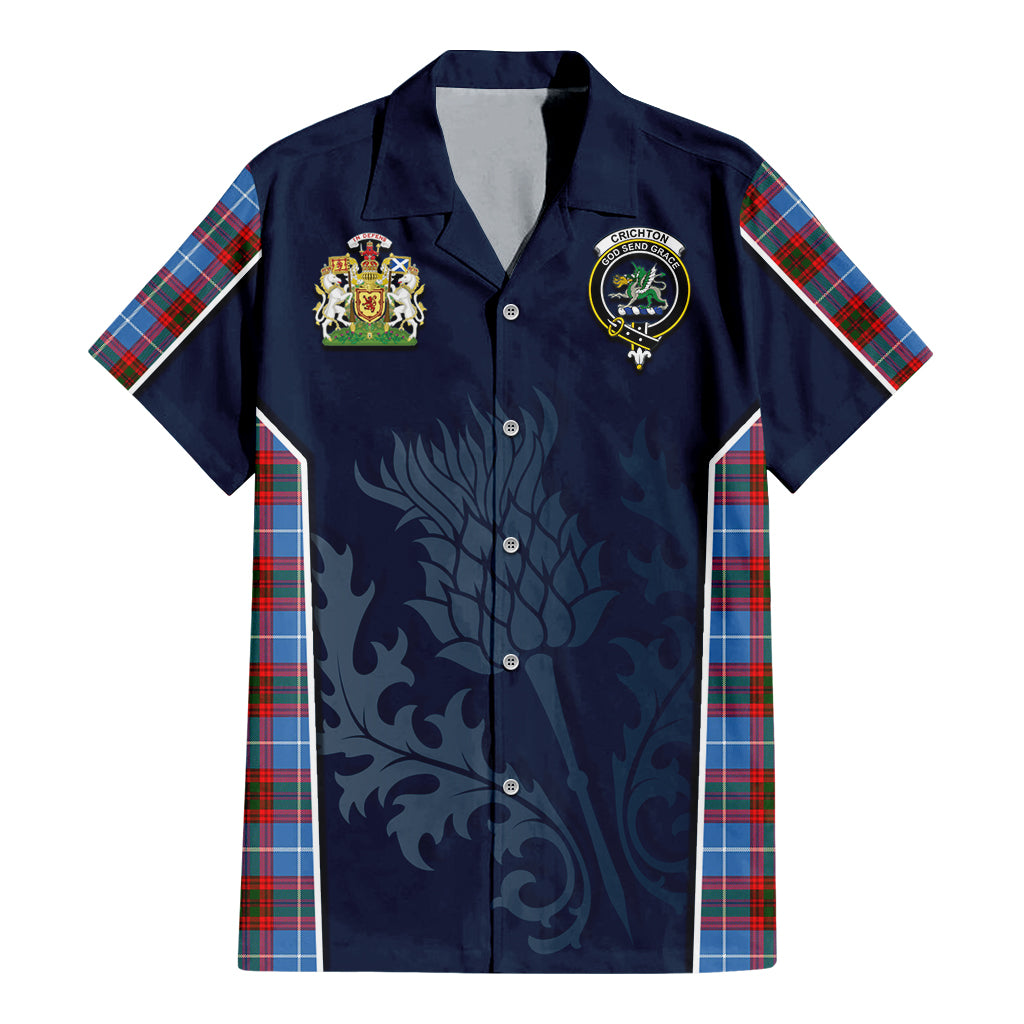 Tartan Vibes Clothing Crichton Tartan Short Sleeve Button Up Shirt with Family Crest and Scottish Thistle Vibes Sport Style