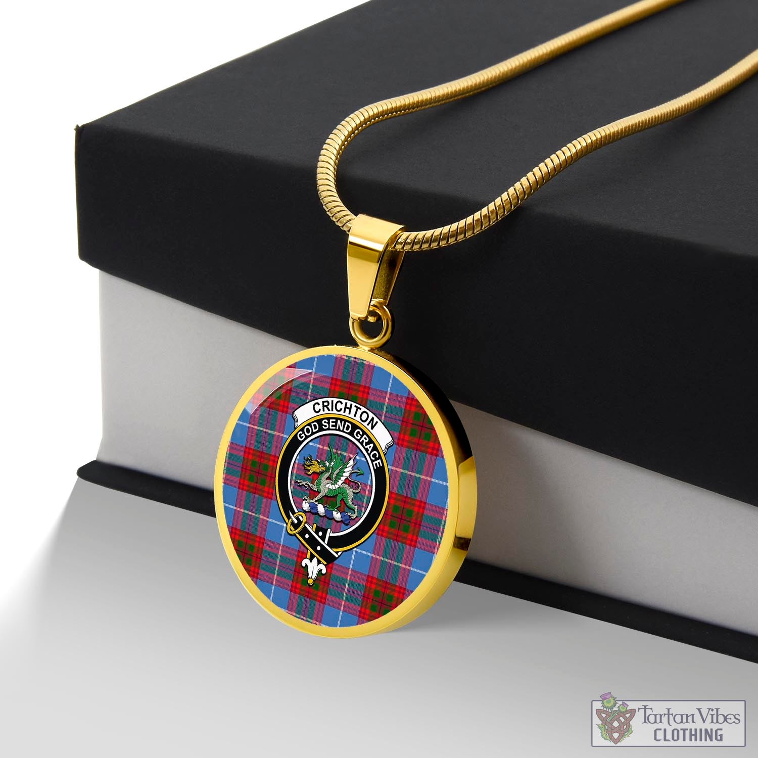 Tartan Vibes Clothing Crichton Tartan Circle Necklace with Family Crest