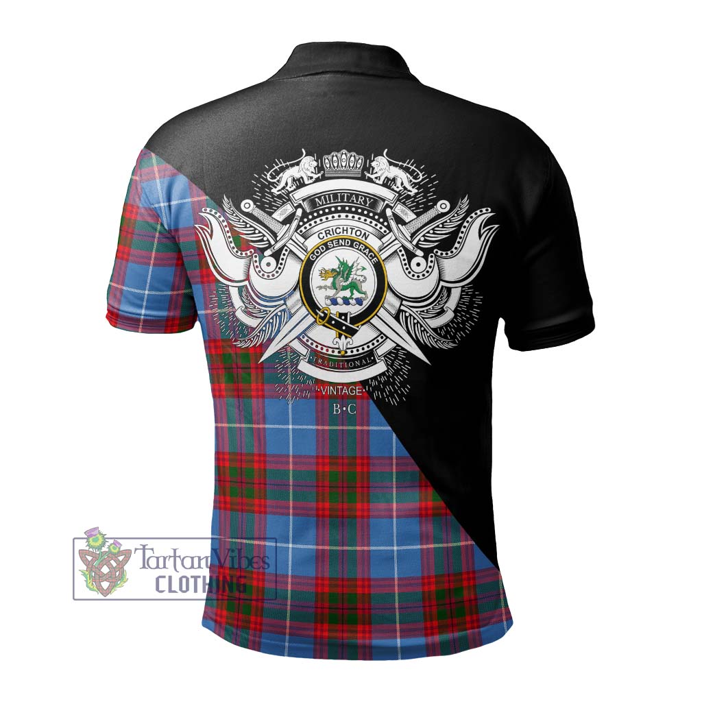 Tartan Vibes Clothing Crichton Tartan Polo Shirt with Family Crest and Military Logo Style