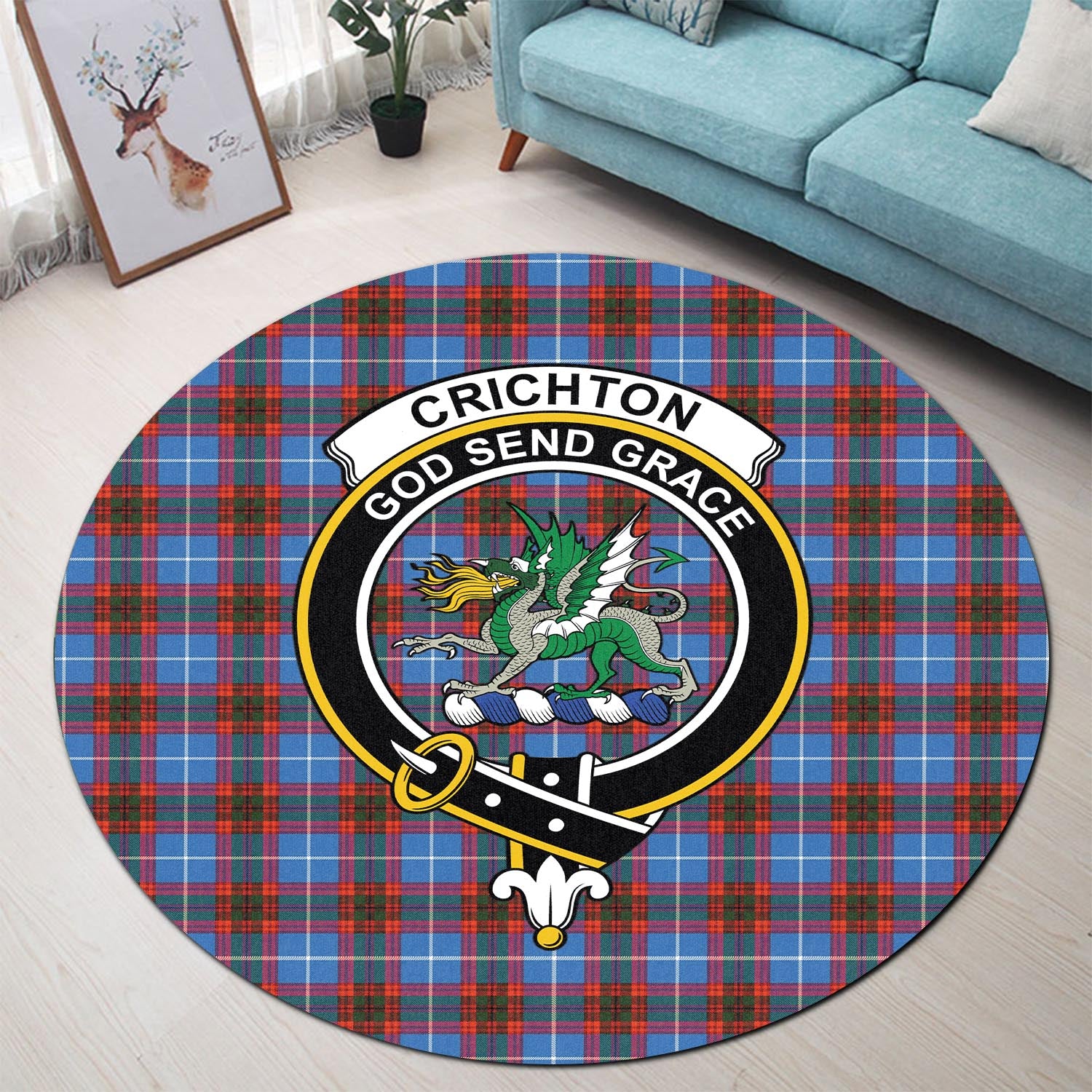 Crichton Tartan Round Rug with Family Crest - Tartanvibesclothing