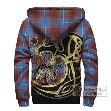 Crichton Tartan Sherpa Hoodie with Family Crest Celtic Wolf Style