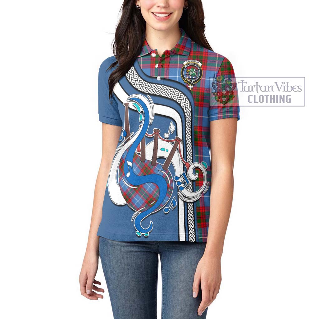 Tartan Vibes Clothing Crichton Tartan Women's Polo Shirt with Epic Bagpipe Style