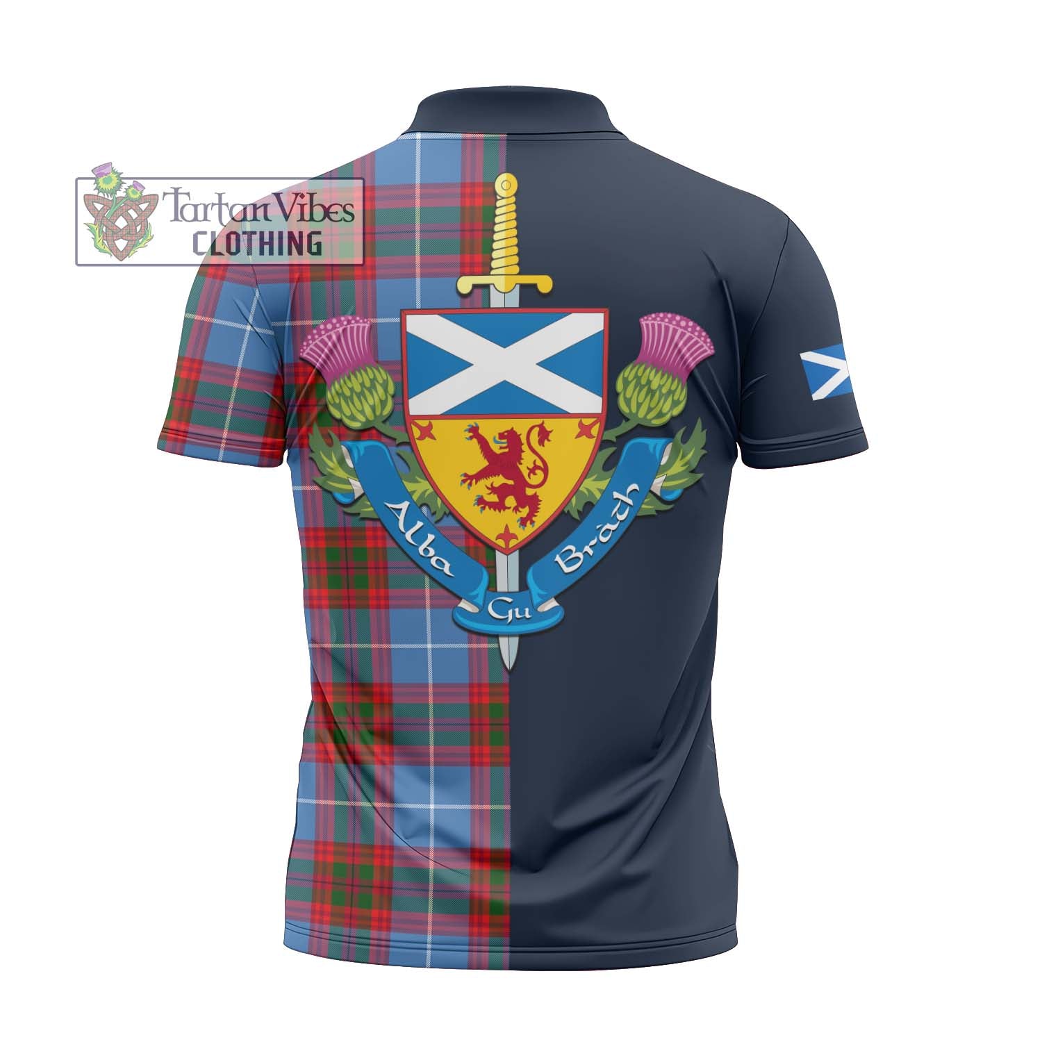 Tartan Vibes Clothing Crichton Tartan Zipper Polo Shirt with Scottish Lion Royal Arm Half Style