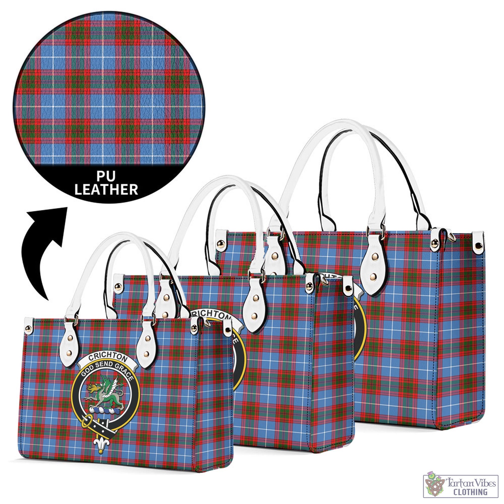 Tartan Vibes Clothing Crichton Tartan Luxury Leather Handbags with Family Crest