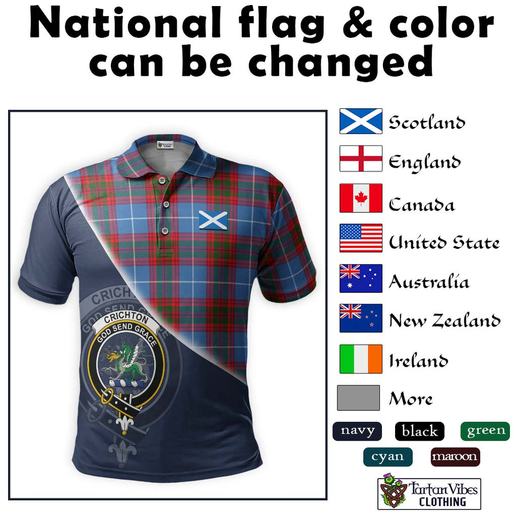 Crichton (Crighton) Tartan Polo Shirt with Personalised National Flag and Family Crest Half Style - Tartanvibesclothing Shop