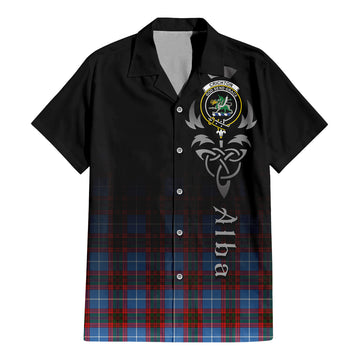 Crichton Tartan Short Sleeve Button Up Featuring Alba Gu Brath Family Crest Celtic Inspired