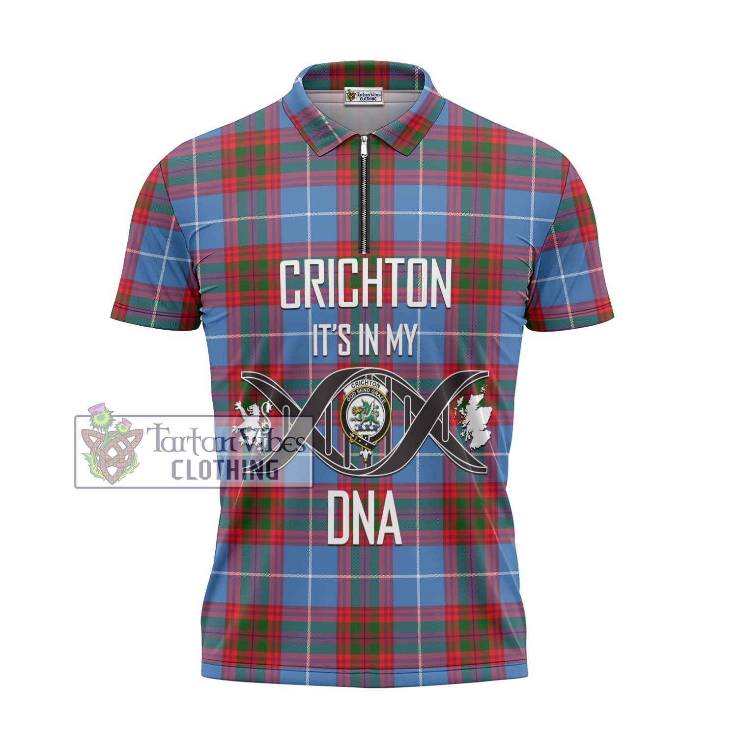 Tartan Vibes Clothing Crichton Tartan Zipper Polo Shirt with Family Crest DNA In Me Style