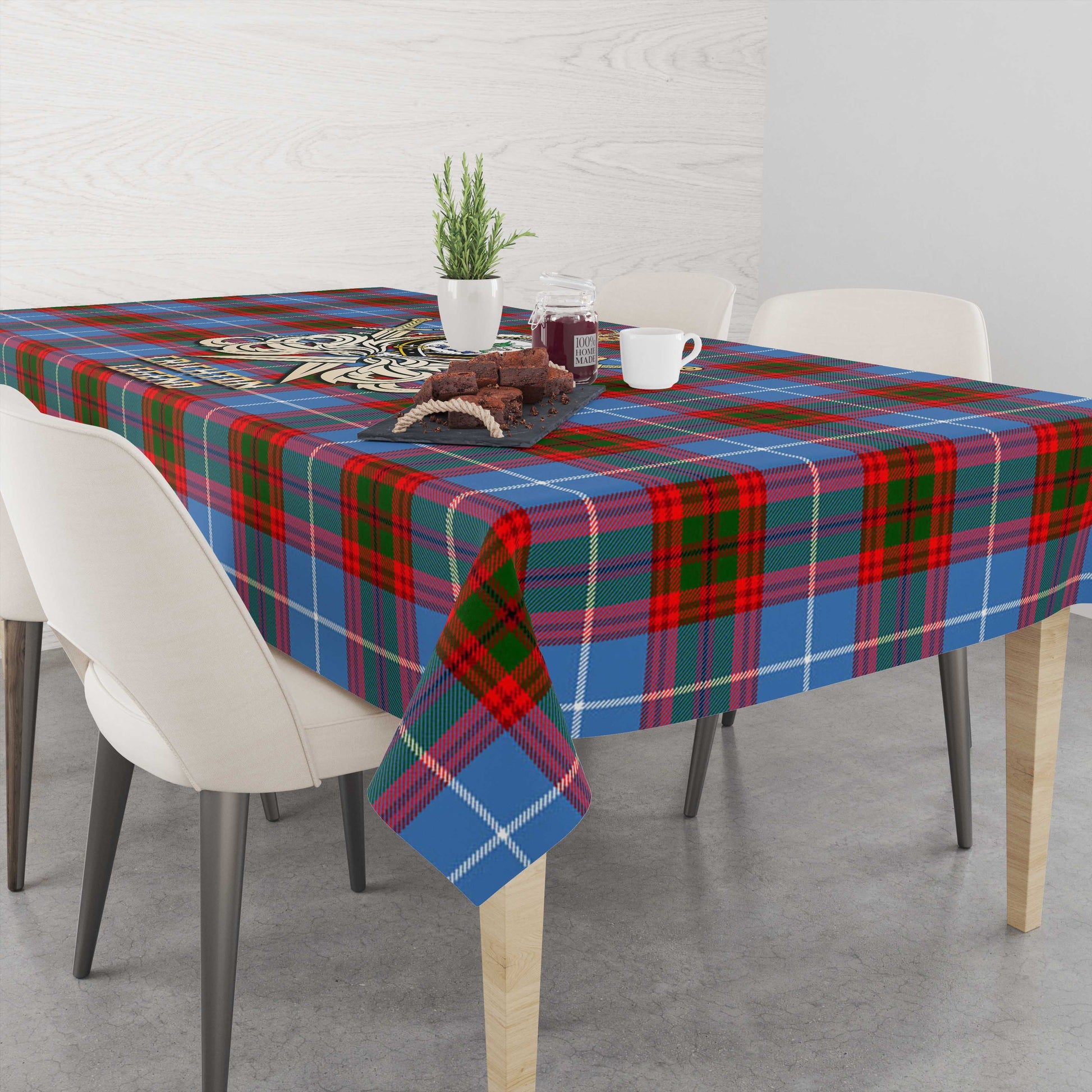 Tartan Vibes Clothing Crichton Tartan Tablecloth with Clan Crest and the Golden Sword of Courageous Legacy